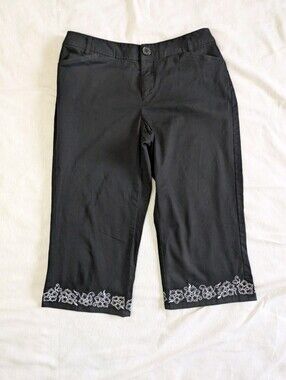 Christopher & Banks Embroidered Floral Hem Stretch Capri Cropped Women's 10P